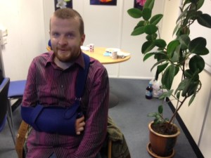 Mark, before his sling was taken off. He's still in pain