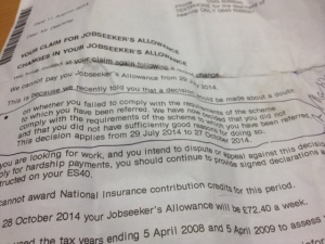 The letter from the Department for Work and Pensions to James Dearsley concerning his three-month sanction